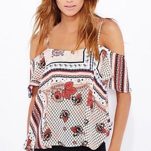 🌈 Topshop Cold Off the Shoulder Floral Scarf Print Tie Strap Pattern Top Size